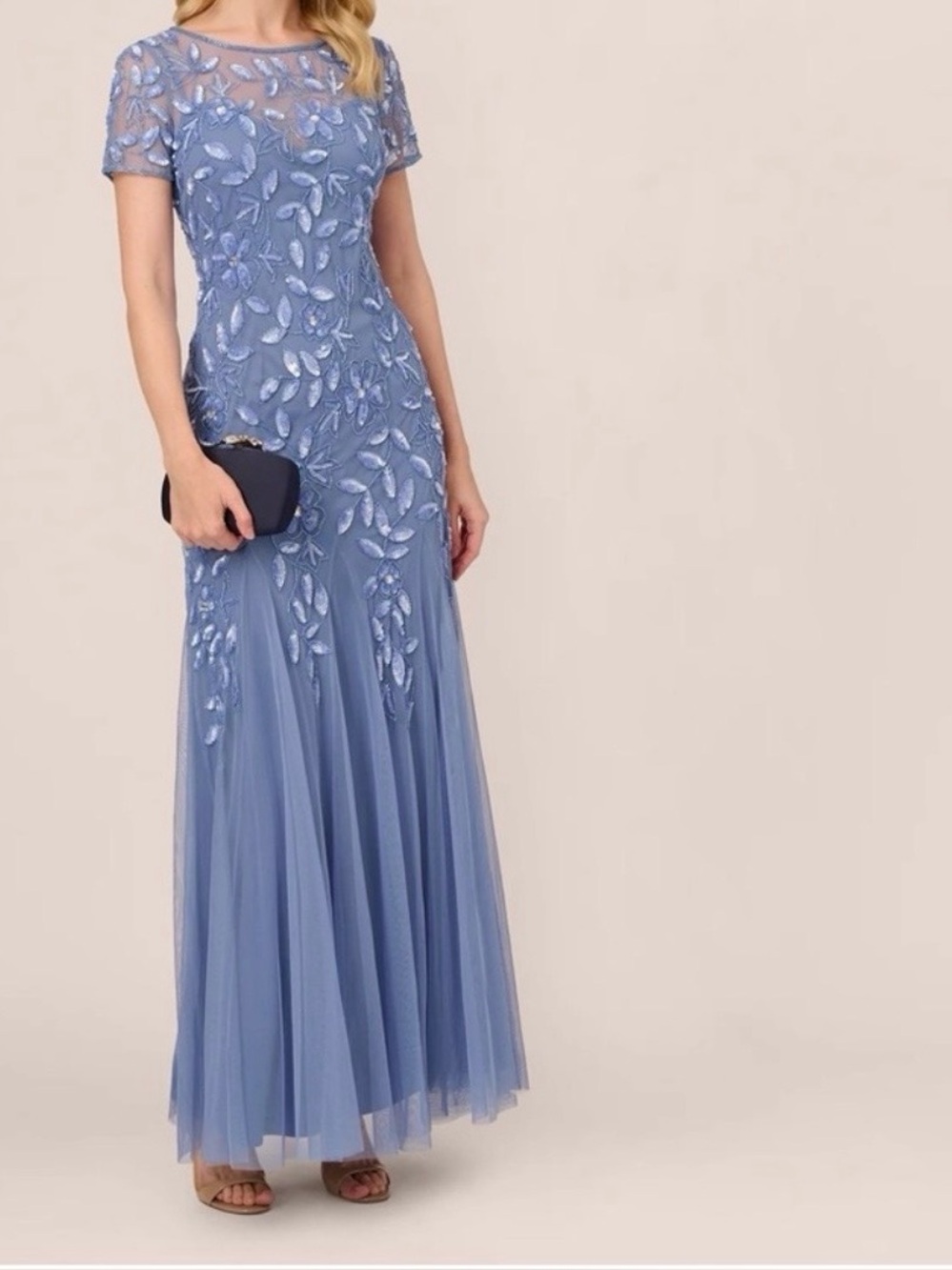 Adrianna Papell Cornflower Blue Sequin Floral gown-Size 14 NWT $150